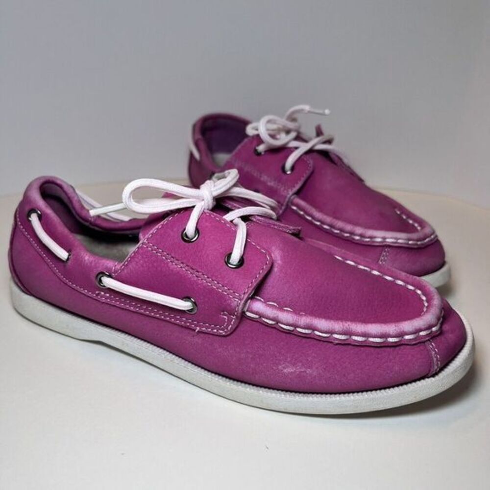 Dark‎ Pink Leather ROCKPORT Top Sider Loafers Girls Size 3 —USED/FADING